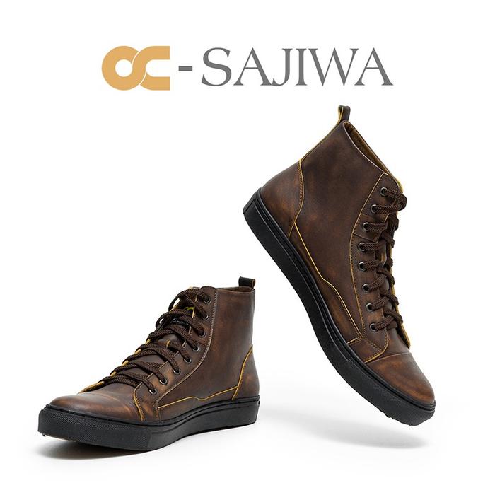 Sepatu Sneaker OC Sajiwa Pria Kulit Asli Brush Off Odon Cibaduyut Pantofel Casual Coklat New Kerja