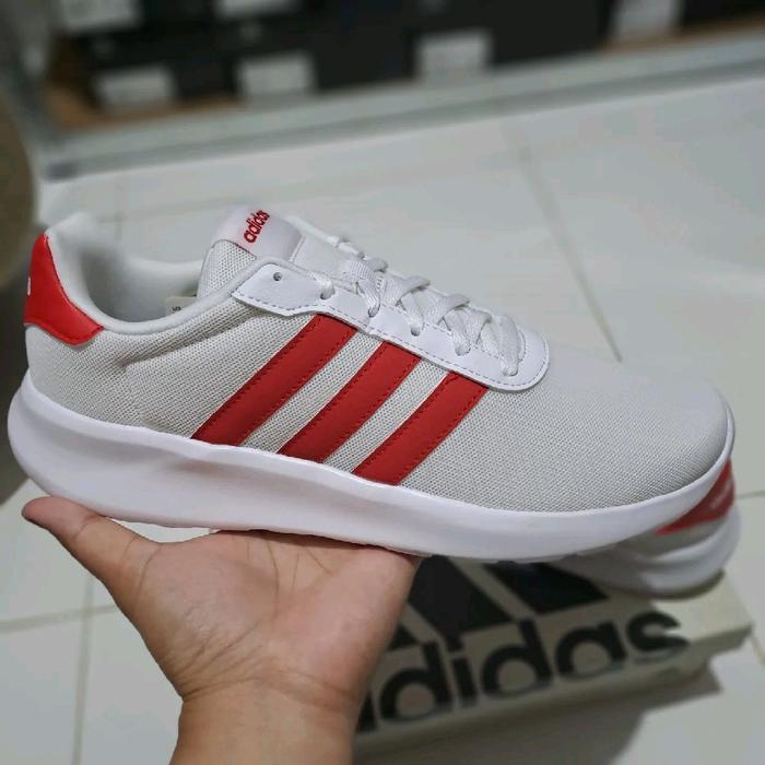 Running Shoes Men, Lite Racer 3.0 Warna Putih Garis Merah Desain Nyaman dan Stylish