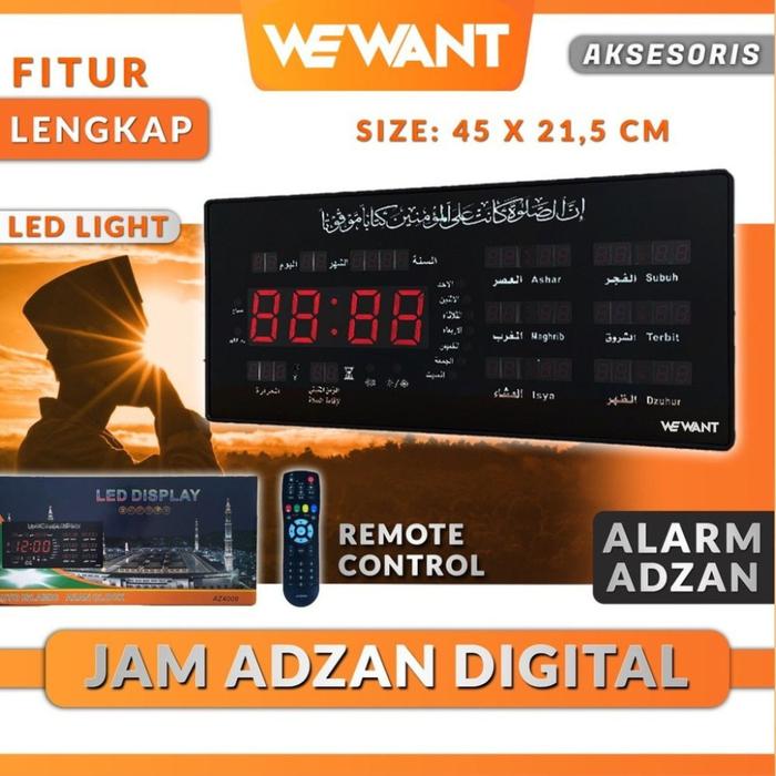 Wewant Jam Dinding Jadwal Sholat Led Suara Adzan Masjid Otomatis Digital
