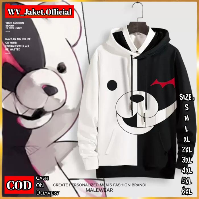 JAKET HOODIE PULLOVER SWEATER MONOKUMA Jaket Pullover Kupluk OVERSIZE S M L XL JUMBO XXL XXXL 4XL 5X