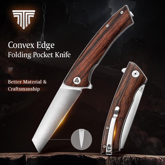 TRIVISA  3.74“D2 Steel Folding Knife,Steel Ball Bearing Ironwood