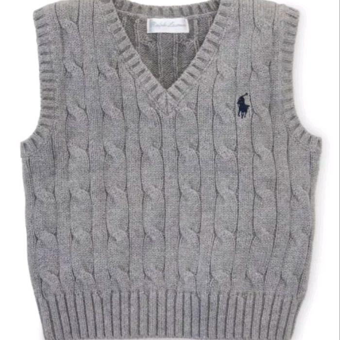Polo Ralph Lauren Sweater V-neck Tanpa Lengan dengan Motif Kabel dan Logo Pegasus