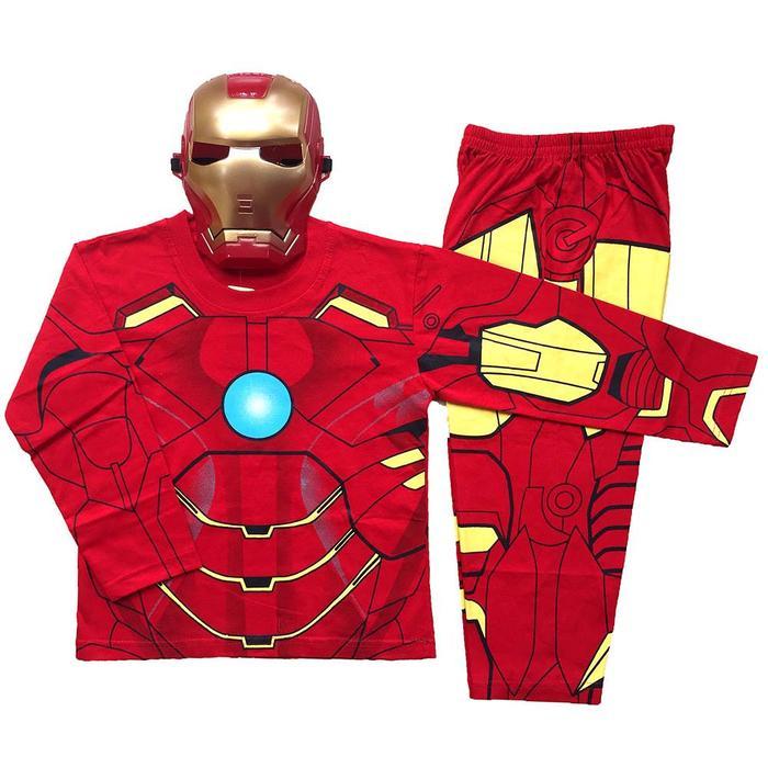 NEW Kostum IRONMAN - Baju Anak Ironman + Topeng - Stelan Topeng Anak - Baju Topeng Ironman Anak