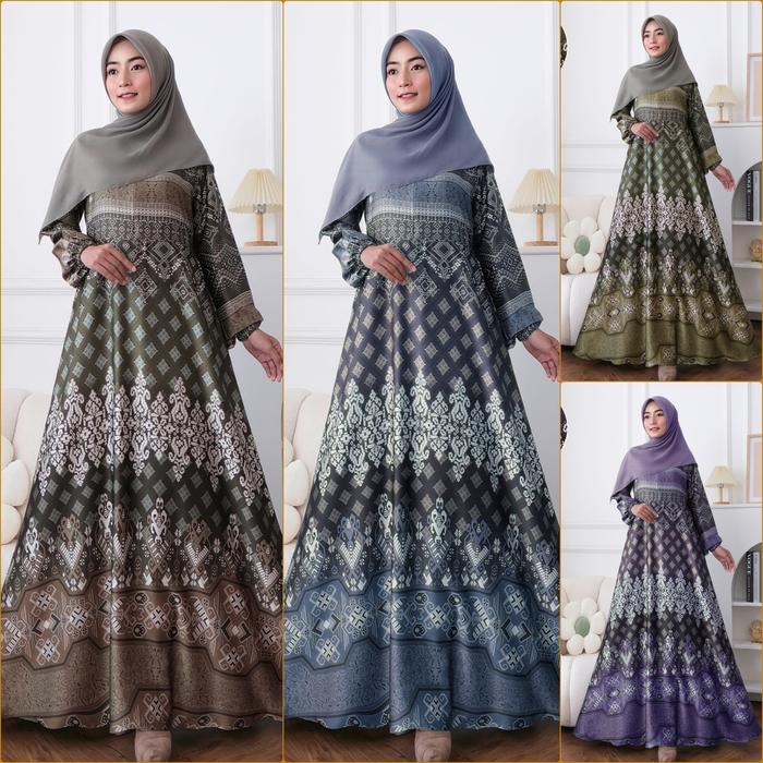 Gamis Armany Silk Premium GZ0480 - Muslimah Dress Resleting Depan dengan Tali Pinggang, Bahan Adem d