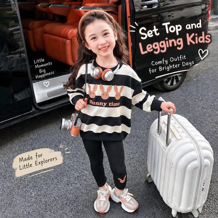 ST06 Set Top + Legging Kids | Setelan Anak Perempuan | Holiday Airport Outfit | Setelan anak perempu