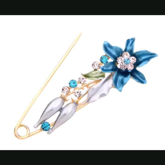 peniti pin bros bunga lili bunga rose bunga padi - TULIP BIRU