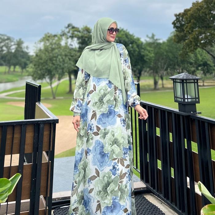 Difaquu yuri flower maxy dress bahan ceruty Gamis Elegant mewah kancing depan kerah bulat Nyaman Mot