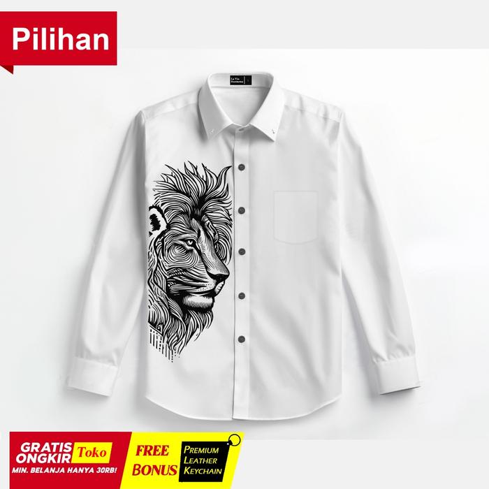 READY LVN - KEMEJA MOTIF SINGA LION SILUET KEMEJA LENGAN PANJANG KEMEJA WANITA DAN PRIA KEMEJA KEMEJ