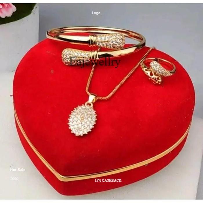 Satu set perhiasan emas wanita dewasa titanium labu anti karat model baru Aksesoris Hadiah Kuning