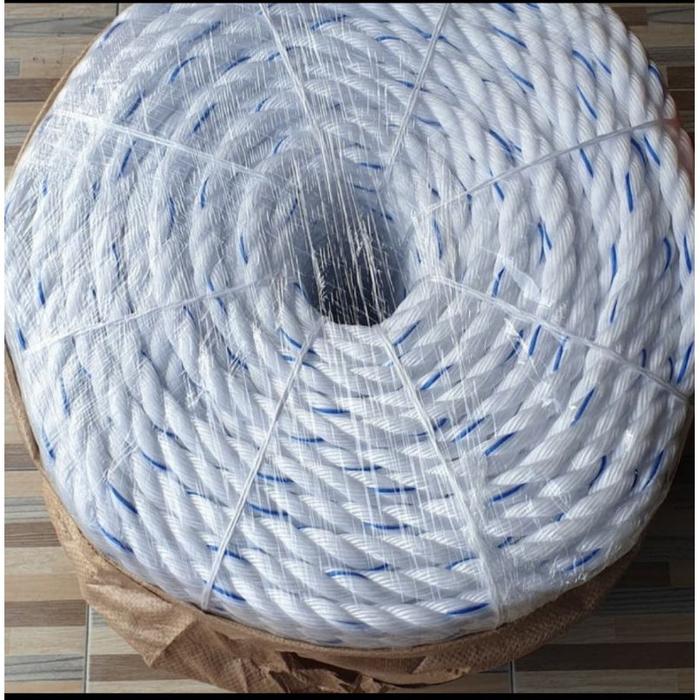 1 Meter Tali Tambang 24mm PP Rope Polypropylene Besar Putih Lis Biru