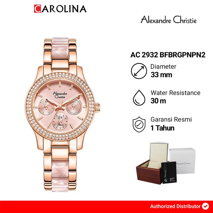 Jam Tangan Wanita Alexandre Christie Multifunction AC 2932 BFBRGPNPN2 Light Pink Dial Rose Gold Dual