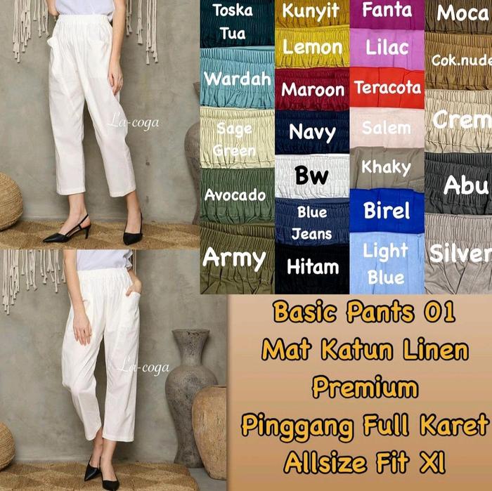 celana katun basic pants best seller Linen Baggy Wanita