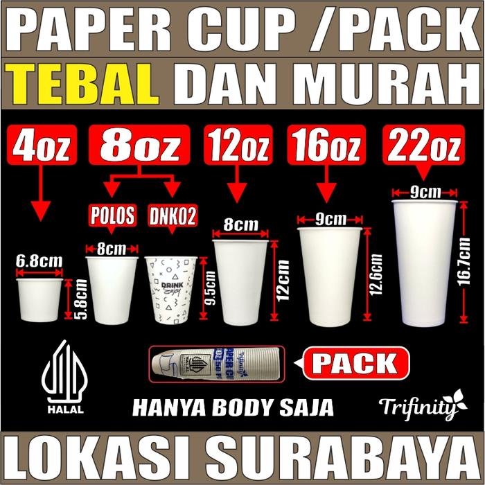 Safitiri Paper Cup Halal Tebal 4Oz 120Ml 8Oz 240Ml 12Oz 360Ml 16Oz 480Ml 22Oz Pack Gelas Kertas Trif