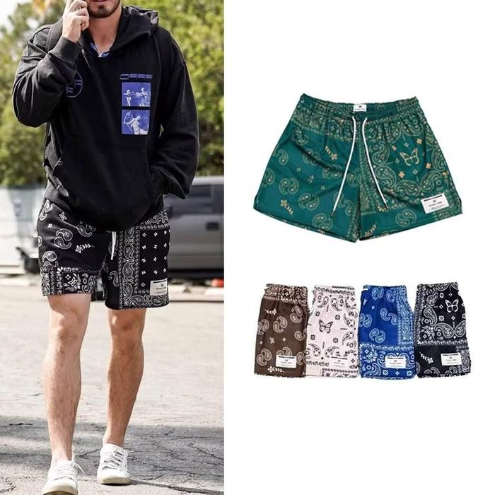 Dark Icon Bandana Jersey Beach Shorts Men Elastic Waist Draw String Men Shorts Black Green Coffee