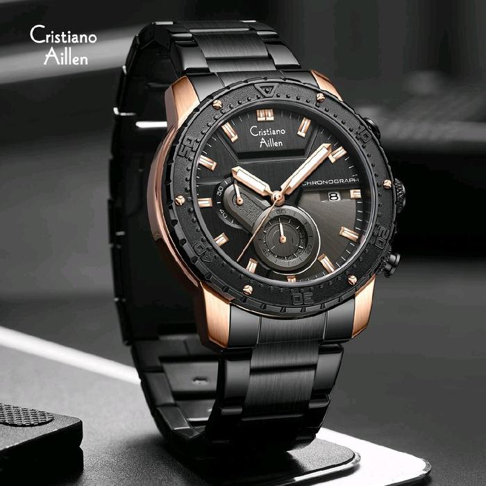 Jam Tangan Pria Cristiano Aillen 8900 Analog Chrono Rantai Stainles Stell - Watches- Elegan
