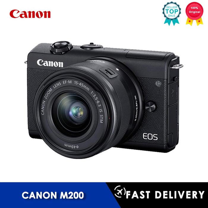 Kamera Digital Mirrorless Canon M200 dengan Kamera Vlogging Lensa