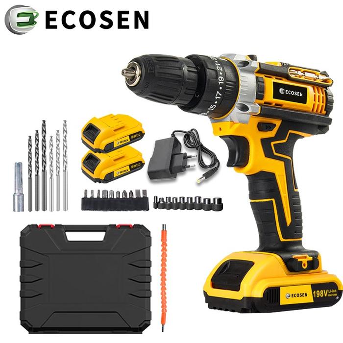 ECOSEN-Mesin Bor Cordless Bor Baterai Bor Listrik Beton Besi Kayu Full Mesin Cordless Screwdriver Mu