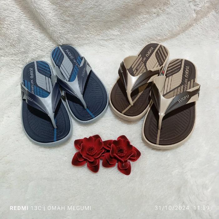 sandal japit karet luofu motif abstrak-sandal luofu karet pria
