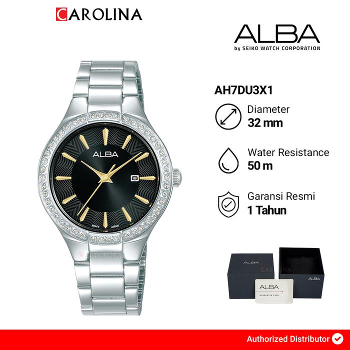 Jam Tangan Wanita Alba Fashion AH7DU3X1 Black Dial Stainless Steel Strap