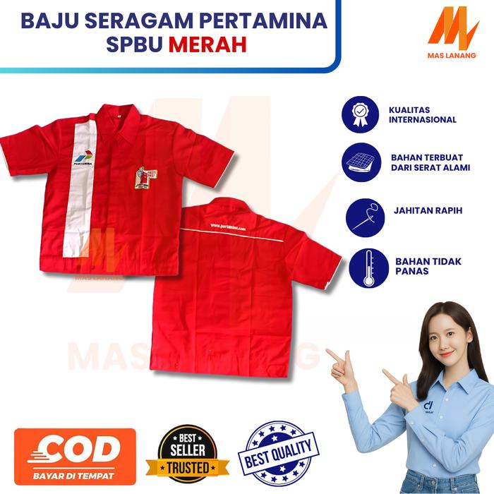 SERAGAM SPBU | BAJU SERAGAM KERJA PERTAMINA Bordir Celana Merah Pendek Safety Wearpack Setelan Atasa