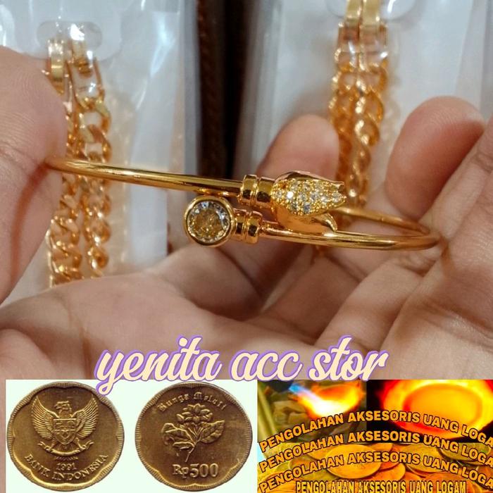 Gelang koin terbaru motif bunga cengkeh  mata satu
