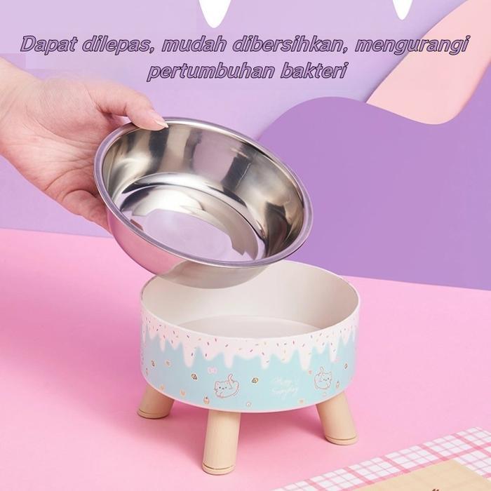 Makan Kucing Anjing Tempat Makan Kucing Tinggi Stainless Steel Neck Protection Pet Feeder Bowl