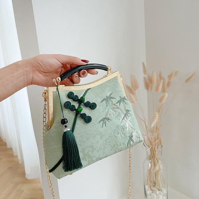Dracaena sanderiana Embroidery Handheld Bag Women's Subao New Big BagStyle Elegant Cheongsam Bag