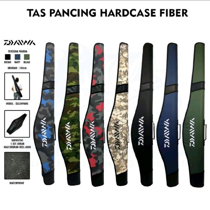 tas pancing slempang daiwa hardcase fiber waterproof motif loreng/polos ukuran 100cm