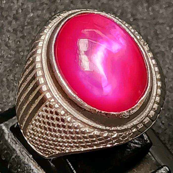 Cincin Batu Fosil Kerang Merah , Natural Maen Klep
