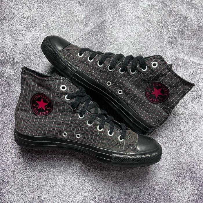 [Size 41.5] Vintage 2006 Converse Chuck Taylor All Star High Black Tips Plaid Stitch Red Second Orig