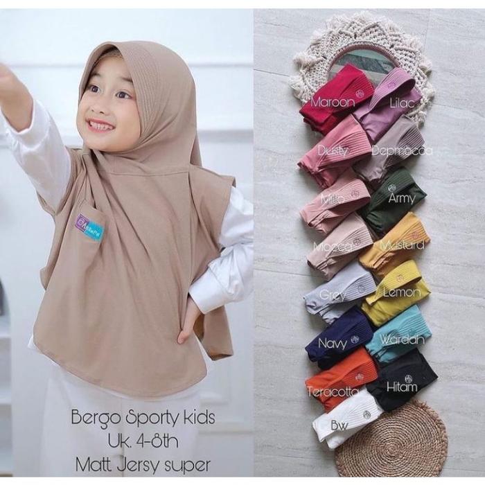 NEW Hijab Sporty Anak / Hijab Olahraga Muslim Anak / Bergo Sport Anak Variasi Saku / Jilbab Olahraga