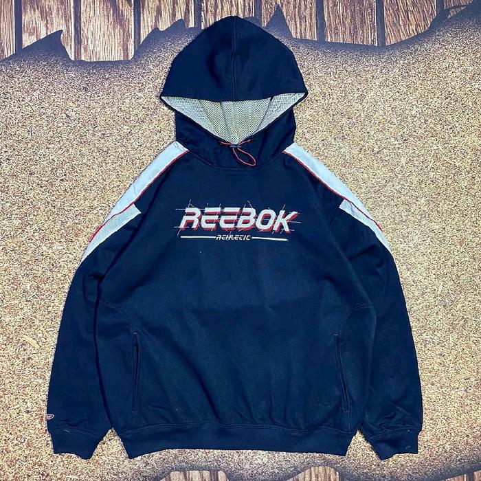jaket hoodie REEBOOK ATHLETIC big logo navy sweater berkerudung casual murah bagus size XXL