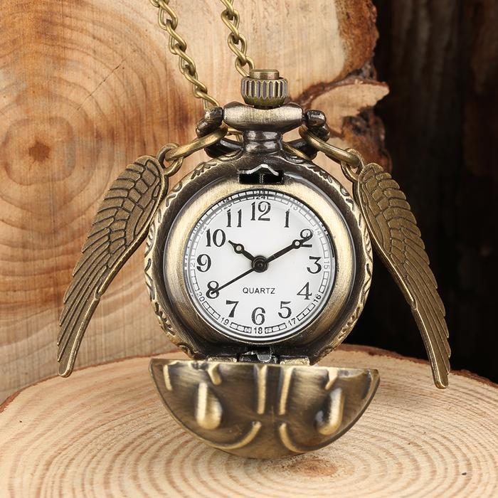 IMPORT Antique Retro Ball Shaped Quartz Pocket Watch Fashion Sweater Angel Wings Necklace Chain Souv
