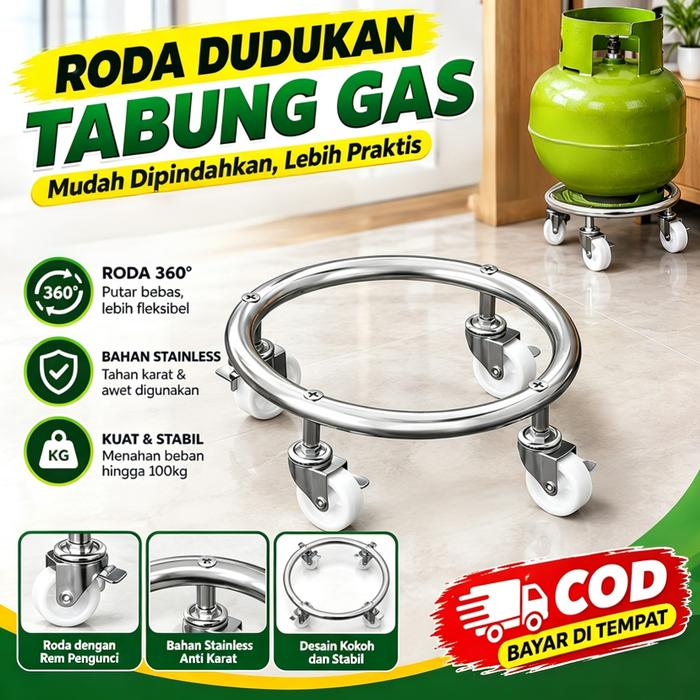 Rak Tabung Gas Dapur Stainless Steel Dudukan Roda Tabung Gas Bracket Penyangga Tabung LPG Holder Bas