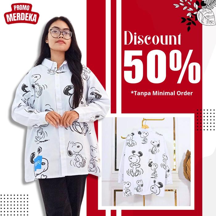 DISKON 50% Kemeja Snoopy/Blouse Wanita/Atasan wanita/Kemeja wanita/kemeja cewek/baju atasan wanita/k
