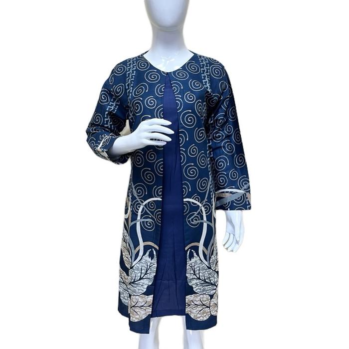 Dres batik wanita lapis puring Trikot warna Biru elektrik bahan katun halus premium Baju Panjang Tun