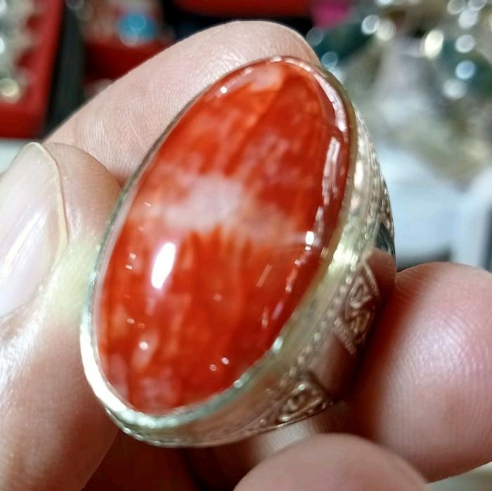 batu cincin sisik naga merah natural batu, Bentuk pandan ring alfaca super saize ring 7-8-9-10-11-12