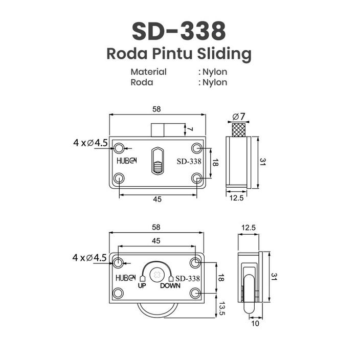 RODA PINTU LEMARI SLIDING HUBEN SD 338|RODA PINTU GESER HUBEN SD338