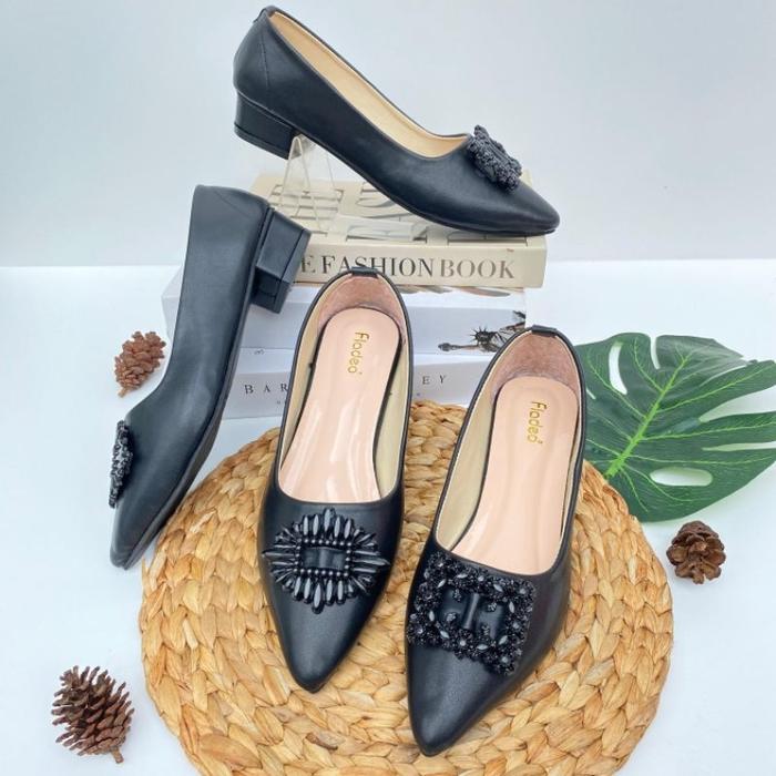 PANTOFEL kode A&B TERBARU sepatu kerja kantor wanita hak 3cm fladeo Hitam