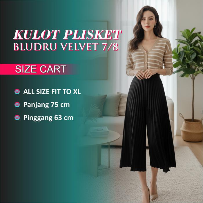 KULOT Bludru Plisket Premium Plisket Pendek  Bludru Valvet KULOT Bludru 7/8 Velvet  Wanita