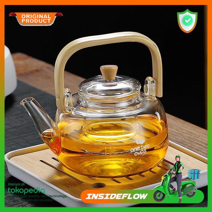 Teko Kaca Pitcher Gagang Kayu 800-1000ml Teapot Borosilicate Glass