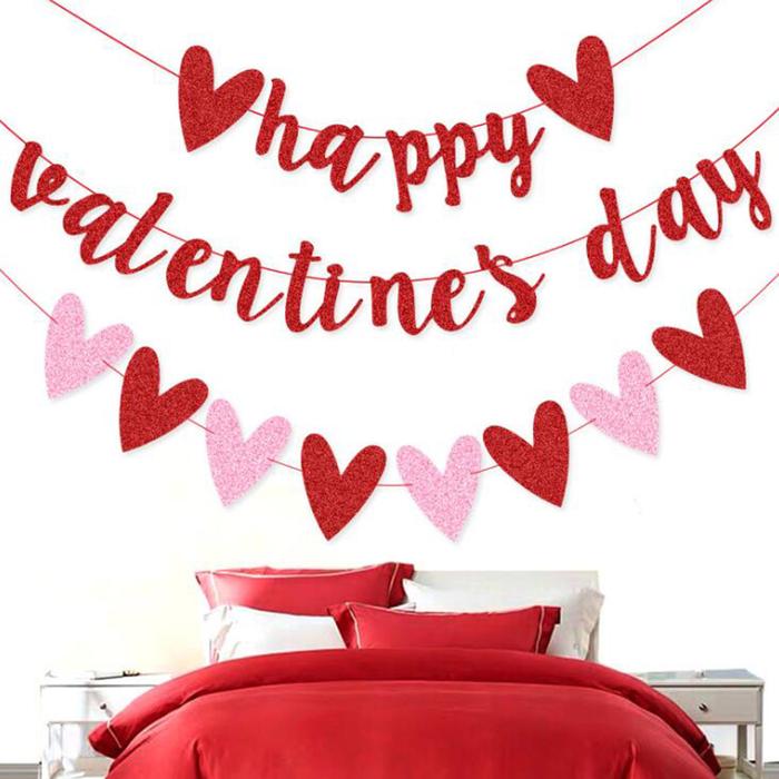 1set Red Heart Letters Happy Valentine's day Banner Wedding