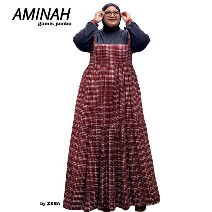 Zeba | Aminah Gamis Rayon Diamond Jumbo BB 70 - 150 kg LD 120 - 150 PB 145+ cm Maxi Ibu Dress Wanita