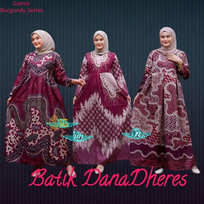 BAJU GAMIS BATIK WANITA BURGUNDY SIZE STANDAR DAN JUMBO | FASHION MUSLIMAH GAMIS BURGUNDY MERAH MARO