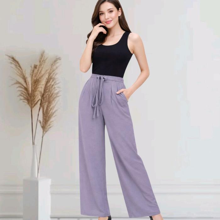 Celana Kulot Crinkle Airflow Premium High Quality Wanita Grey