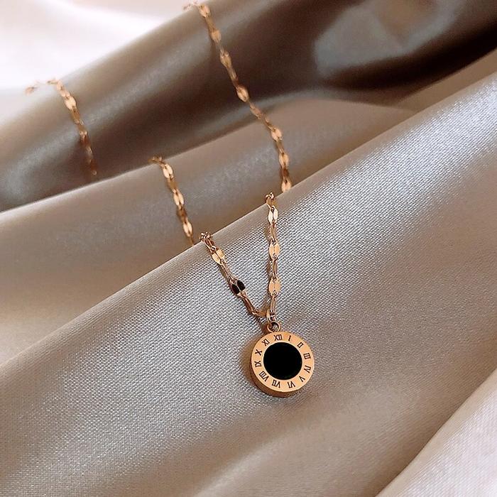 KALUNG WANITA TERBARU MODEL LIONTIN BULAT HITAM