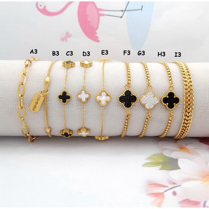 Gelang Titanium Clover Serut Bunga RINN Jewelry Perhiasan Anti Karat - BB398