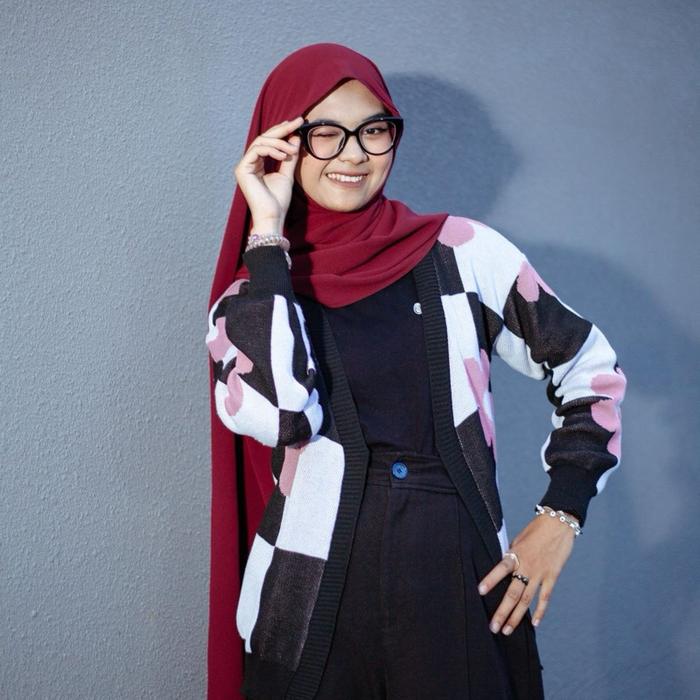 Cardigan Atasan Wanita Motif Bunga Outer Panjang Santai