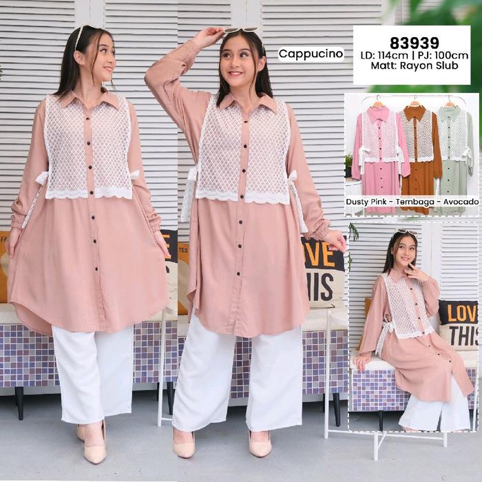 tunik rayon slup kombinasi renda tile