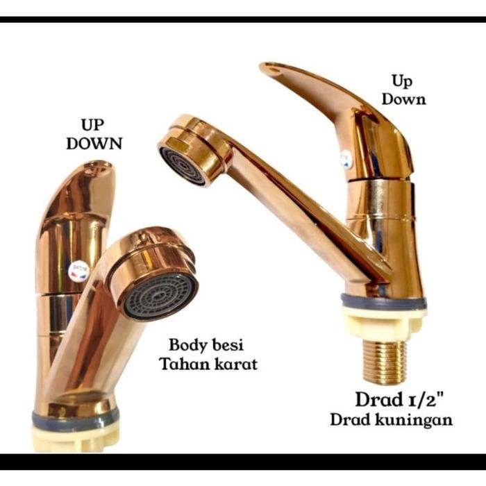 KRAN WASTAFEL UP DOWN GOLD EMAS MODEL ONDA